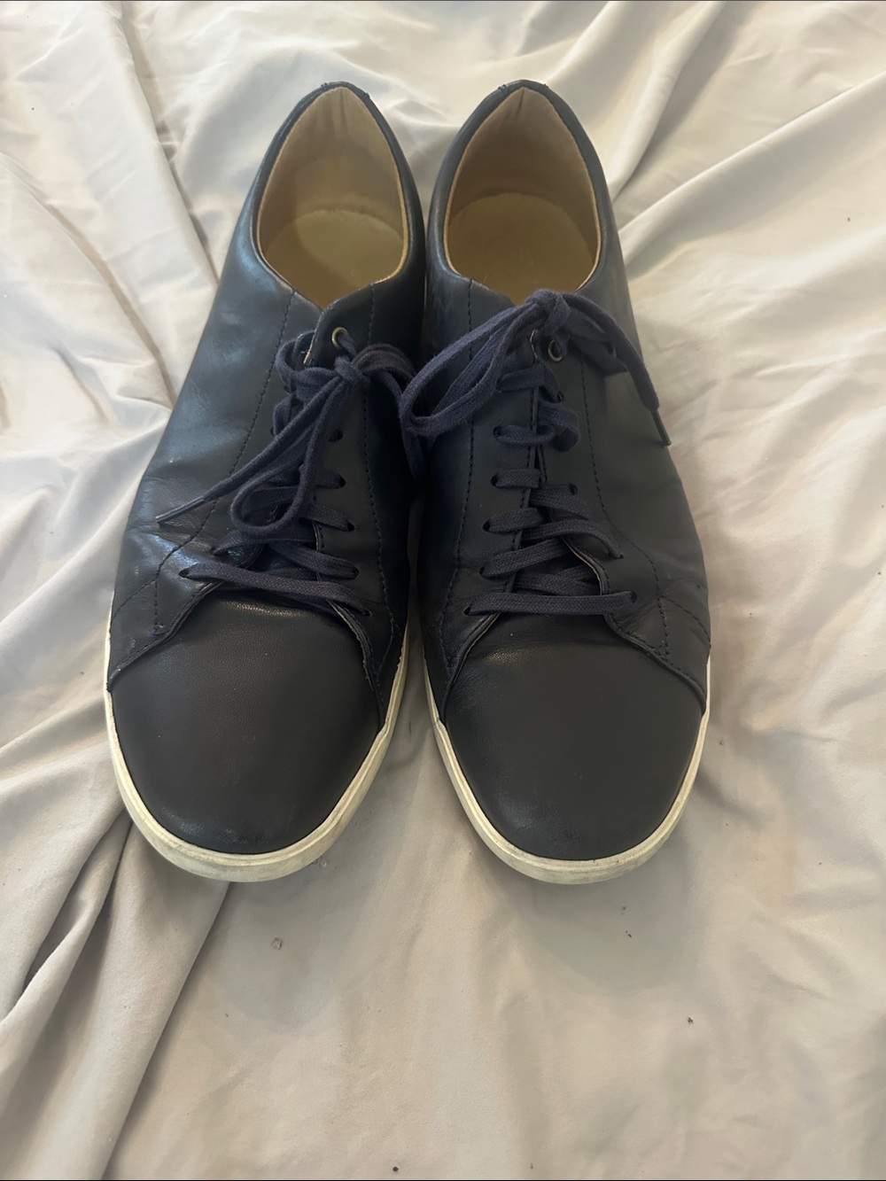 Cole Haan Men's Navy Leather Lace-Up Sneakers with White Sole